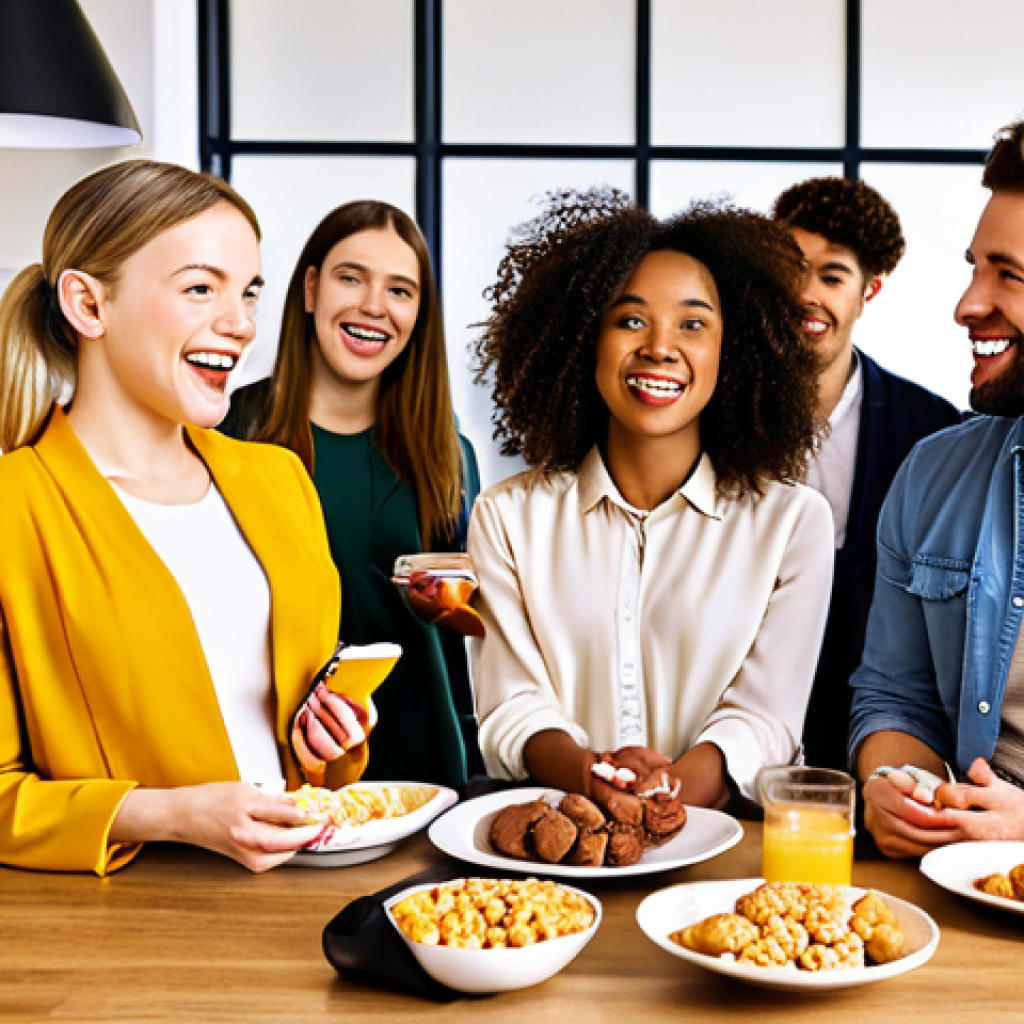 **Image Prompt:** A vibrant photo showcasing a diverse group of young professionals enjoying a variety of gluten-free and organic snacks in a modern, co-working space. Emphasize the convenience and health aspects of the products.